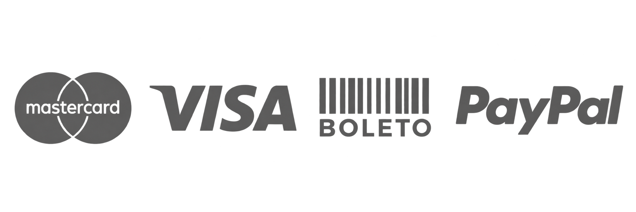 Formas de pagamento: Mastercard, Visa, boleto e PayPal